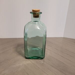 Vintage 5.25" Square Green Bottle with Cork Stopper